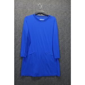 IBKUL Dress medium Solid Blue Long Sleeve Crew Net Neck Pockets 50 SPF
